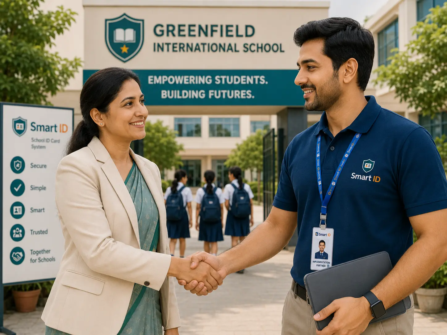 Smart ID school and partner handshake