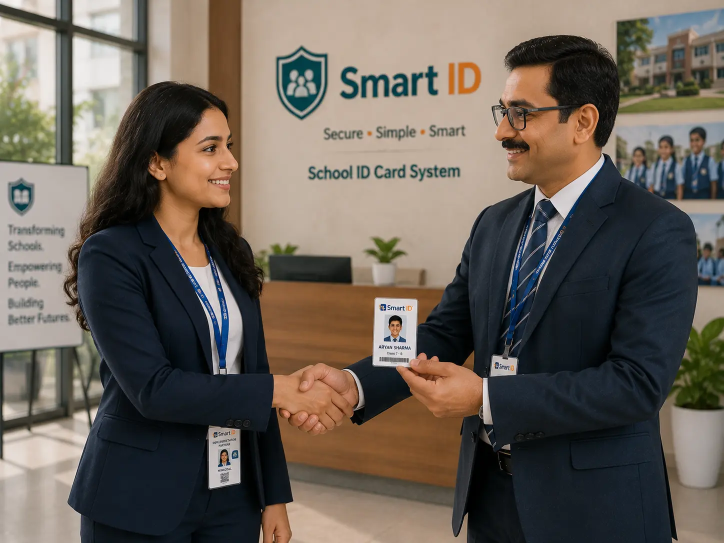 Smart ID partner handshake with school, ID card handover